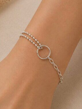 925 Sterling Silver Dainty Beaded Chain Link Circle Bracelet